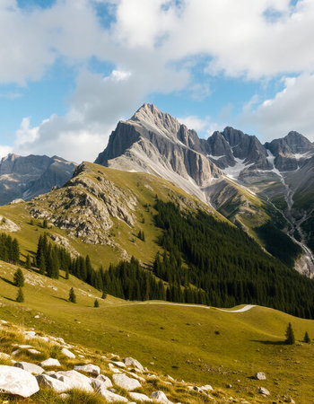 Mountain landscape in the Dolomites, Italy. Summer season.