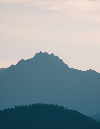 Silhouette of mountains in the evening. Caucasus Mountains, Georgiaの写真素材