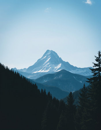 Mountain landscape with coniferous forest and blue sky, Switzerlandの写真素材