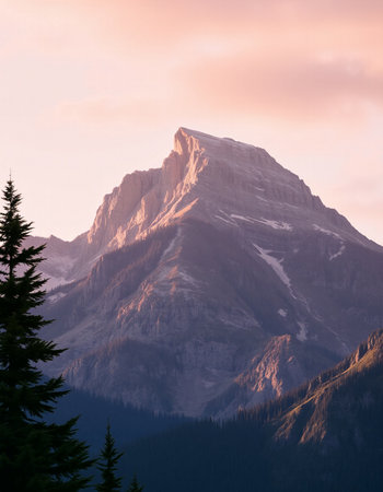 Sunset in Banff National Park, Alberta, Canada. Beautiful mountain landscape.の写真素材