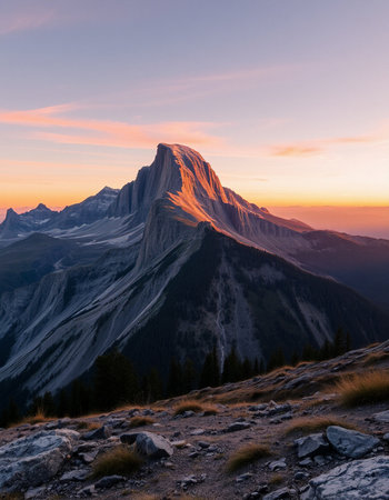 Sunset in the Canadian Rockies, Banff National Park, Alberta, Canadaの写真素材