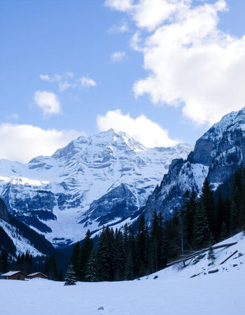 Mountain landscape with snow and clear blue sky in winter, Switzerland
