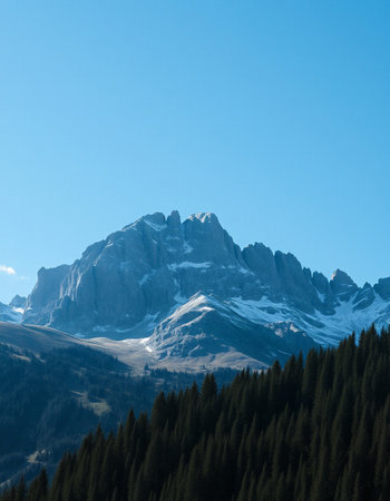 Mountain landscape with snow and clear blue sky. Dolomites, Italyの写真素材