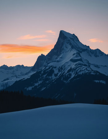 Mount Matterhorn in the Swiss Alps at sunset, Zermatt, Switzerlandの写真素材