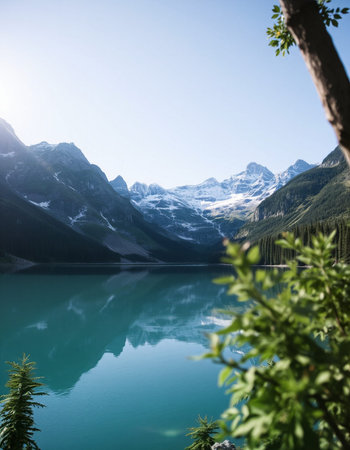 Mountain lake in the Canadian Rockies in summer. Alberta, Canada