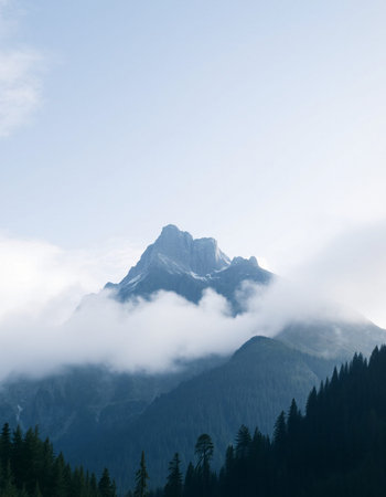 Mountain landscape with fog in the italian Dolomites.