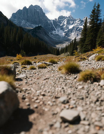 Mountain landscape in the Canadian Rockies. The concept of active and photo tourismの写真素材