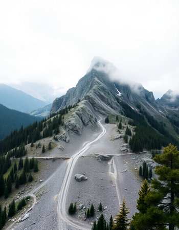 Mountain road in the Dolomites, Italy. Beautiful summer landscape.の写真素材