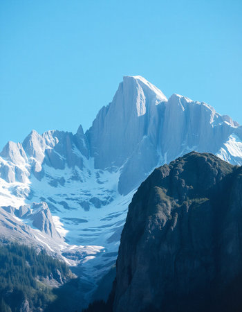 Mountain landscape with snow and clear blue sky, Caucasus, Russia