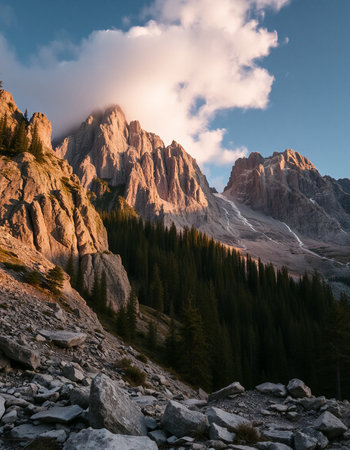 Sunset in the Dolomites. Italian Dolomites.の写真素材