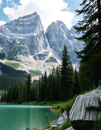 Mountain lake in the Dolomites, Italy. Beautiful landscapeの写真素材