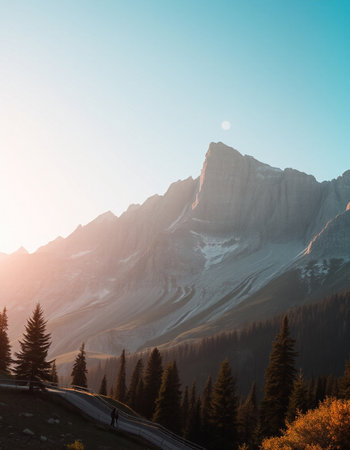 Sunset in the mountains of the Dolomites, Italy.の写真素材
