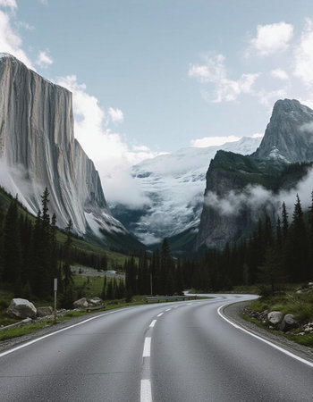 Mountain road in the Canadian Rockies. The concept of active and photo tourism