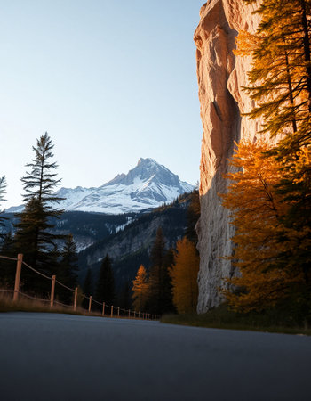 Mountain road in the Dolomites at sunrise, Italy.