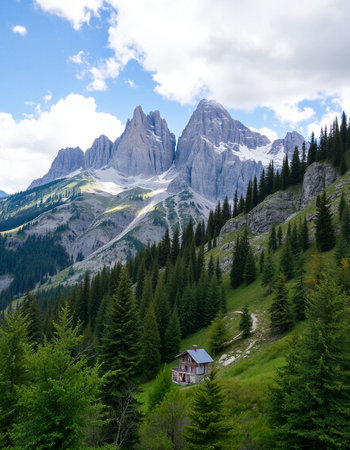 Mountain landscape in Dolomites, Italy. Summer day.