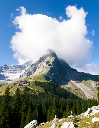Mountain landscape in the Dolomites, Italy. Summer day.の写真素材