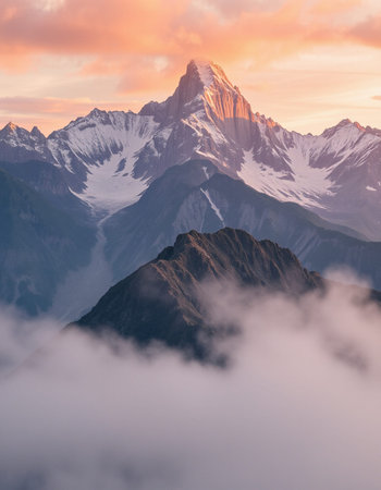 Matterhorn and clouds at sunrise, Zermatt, Switzerland