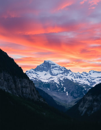 Mountain peaks at sunset in the Alps. Switzerland, Europe.