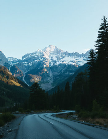 Mountain road in Canadian Rockies, Banff, Alberta, Canadaの写真素材