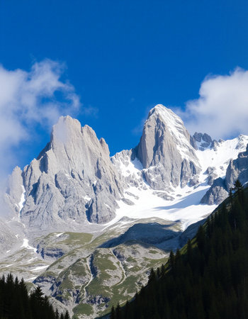 Mountain landscape with snow and clear blue sky. Dolomites, Italyの写真素材