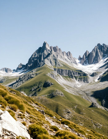 View of the Mont Blanc massif in summer, Chamonix, Franceの写真素材