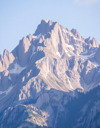 Mountain landscape with snow and clear blue sky at sunny day.の写真素材