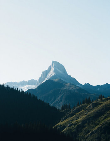 Mountain landscape with snow in the morning.の写真素材
