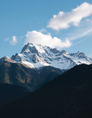 Mountain landscape with snow and clear blue sky. Caucasus, Russiaの写真素材
