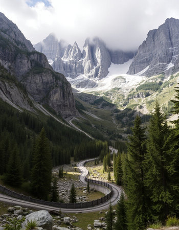 Mountain road in Dolomites, South Tyrol, Italyの写真素材