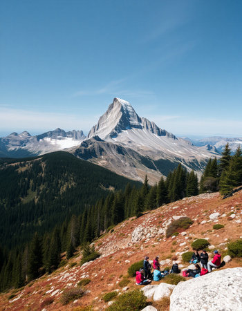 Trekking in the Dolomites, Italy. Tourists on the trailの写真素材