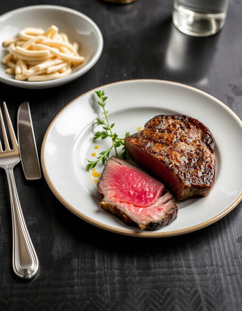 Grilled Tenderloin Steak with French Fusilli Sauceの写真素材