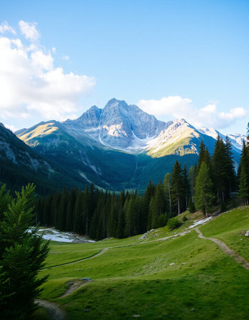 panoramic view of mountains in summerの写真素材