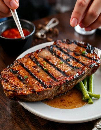 Grilled fillet mignon with asparagus and arugulaの写真素材