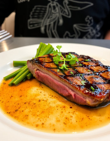 Grilled Tenderloin Steak with celery and sauce