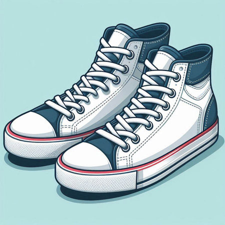 Vector illustration of a pair of white sneakers on a blue background.のイラスト素材