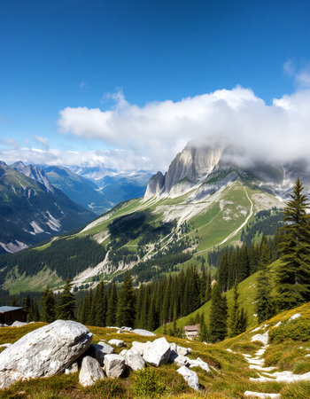 Mountain landscape in the Dolomites, South Tyrol, Italyの写真素材