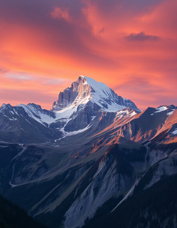 Mountain peaks at sunset. Alps, Switzerland