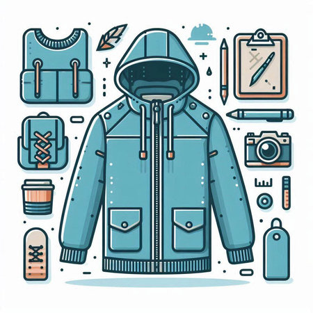 Vector illustration of winter jacket with accessories. Winter clothing and accessories.のイラスト素材