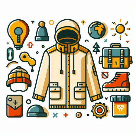 Winter clothing and accessories. Vector thin line icons set for web and print.のイラスト素材