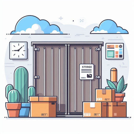 Logistics and delivery of goods. Warehouse with boxes. Vector illustrationのイラスト素材