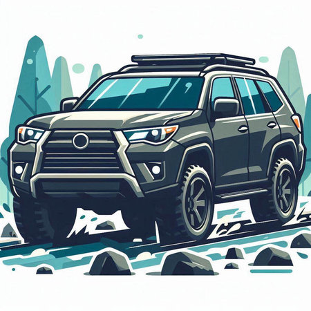 Vector illustration of a suv on the road in the winter.のイラスト素材