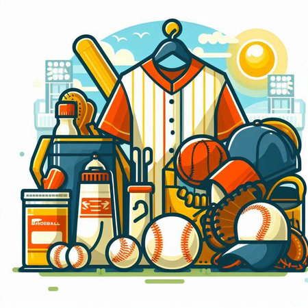 Baseball sport equipment and accessories. Vector illustration in cartoon style.のイラスト素材