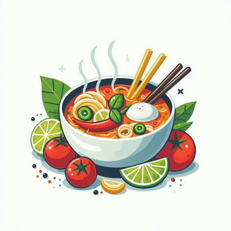 Noodles in a bowl with chopsticks. Vector illustration.のイラスト素材