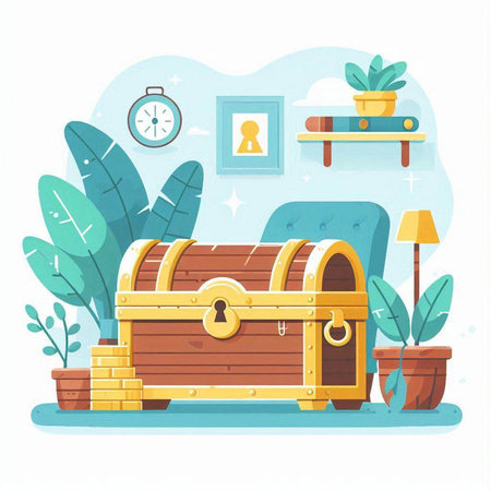 Vector illustration of a treasure chest in a flat style. Flat design.のイラスト素材