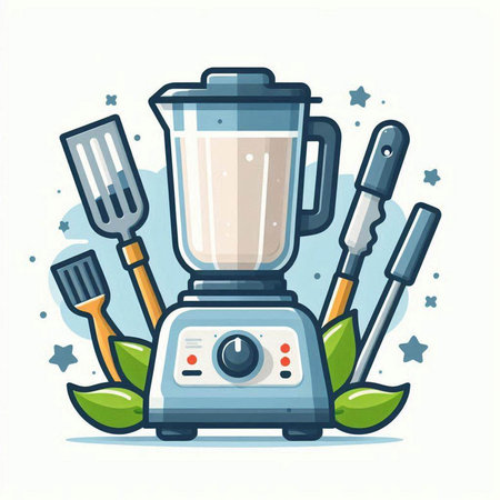 Illustration of a blender with utensils. Vector illustration.のイラスト素材