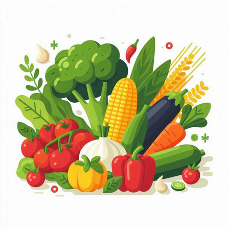 Vegetables. Vector illustration of fresh vegetables in flat style.のイラスト素材