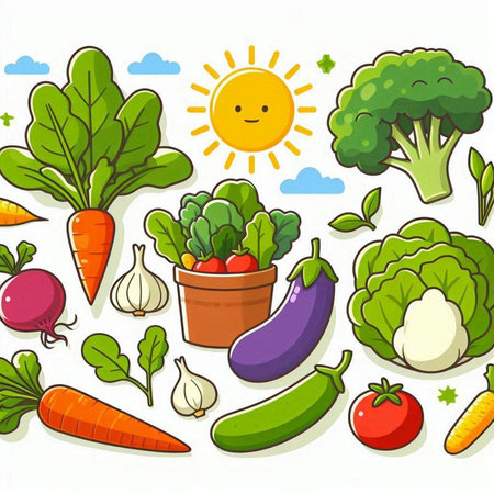 Illustration of vegetables on a white background. Vector illustration of vegetables.のイラスト素材