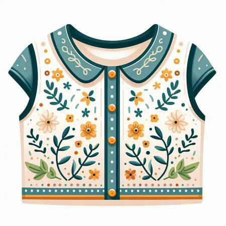 Hand drawn vector illustration of a blouse with floral pattern isolated on white backgroundのイラスト素材