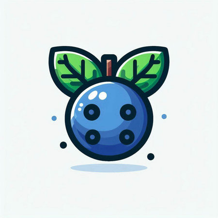 Fruit icon. Vector illustration of a blueberry with leaves.のイラスト素材
