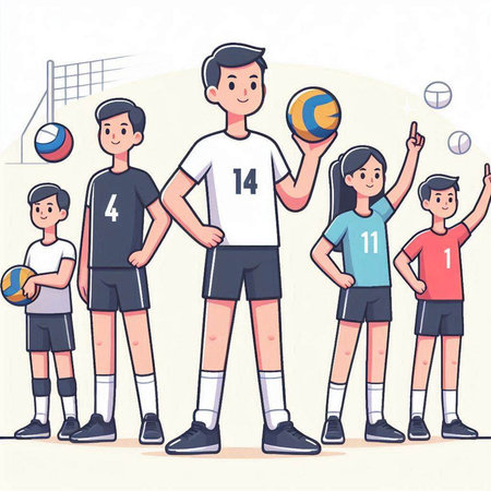 Volleyball players. Group of people playing sport. Vector illustrationのイラスト素材